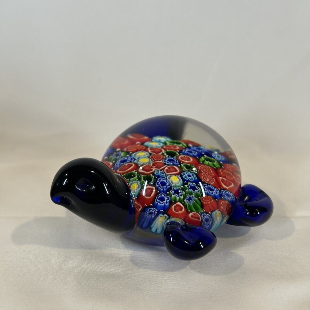 Vintage Murano Millefiori Large Turtle Figurine Paperweight 5”x 4”x 3”